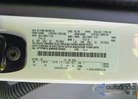 2024 Ford F-150 Xl from USA, damaged, VIN 1FTFW1L89RKE19384